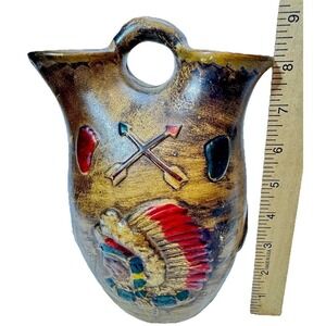 Vintage Southwestern Ceramic Wedding Vase Native American Chief Arrows 8.5"